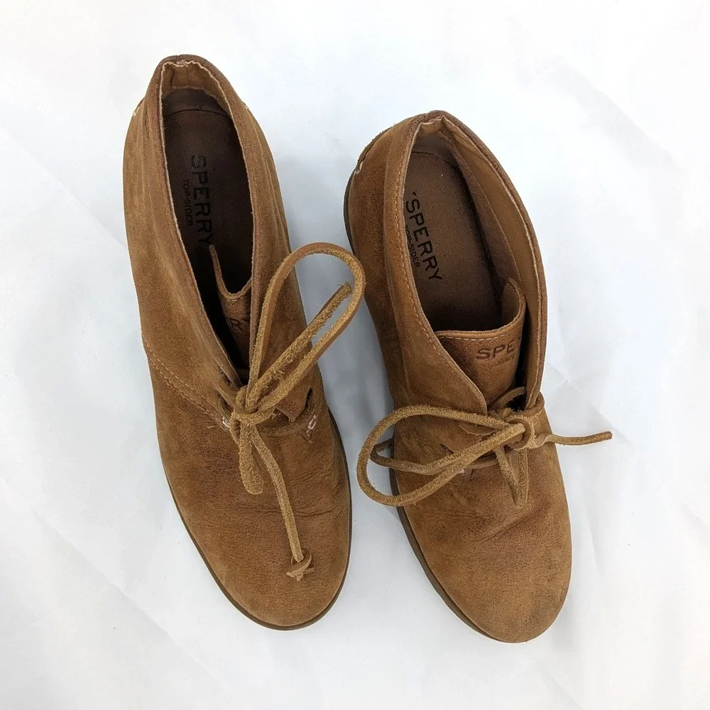 Rustic Western Boho Suede Ankle Boots‎ Sperry Leather Lace Up Booties 8